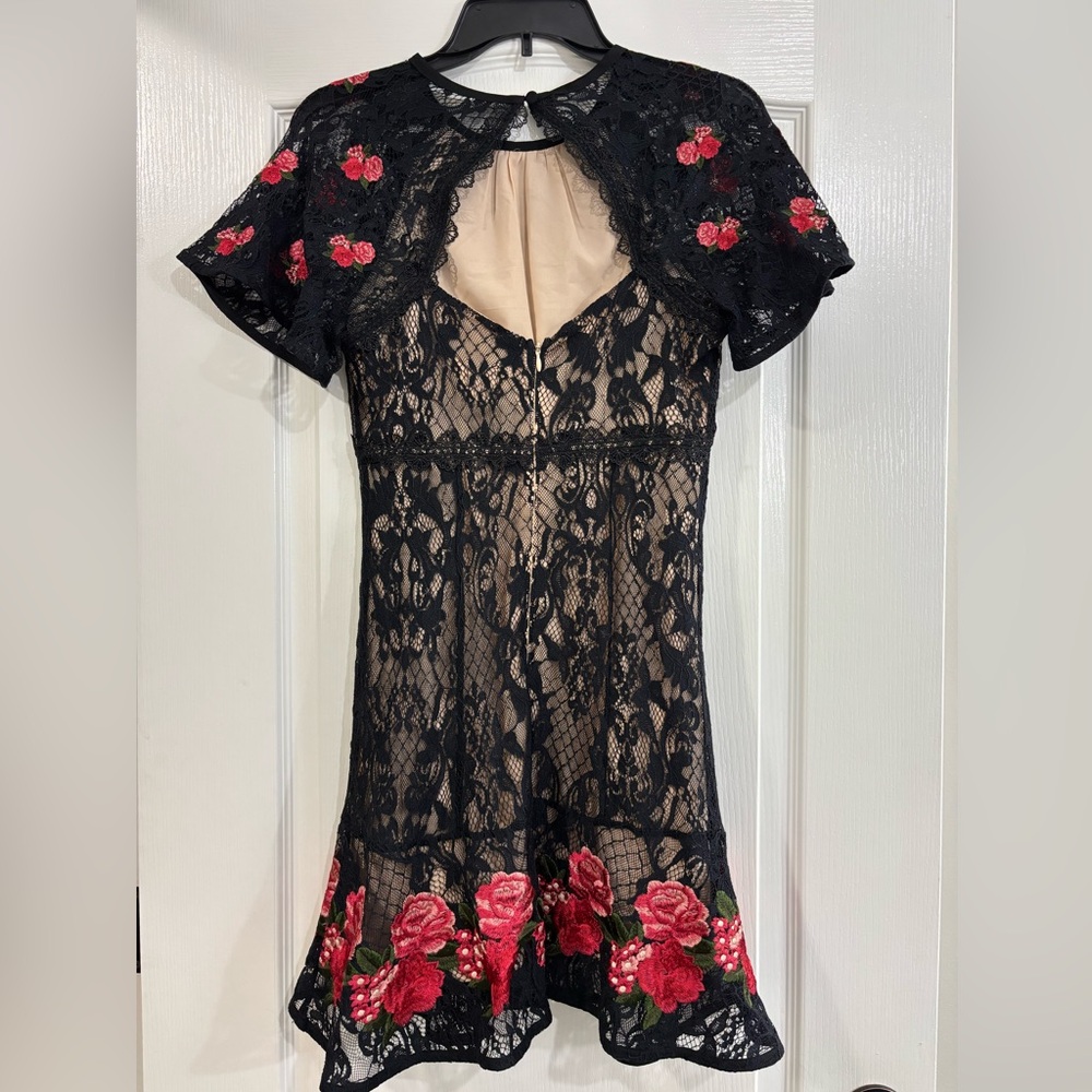 Foxiedox Black Lace, Embroidered Rose Peplum Dress - Picture 5 of 7